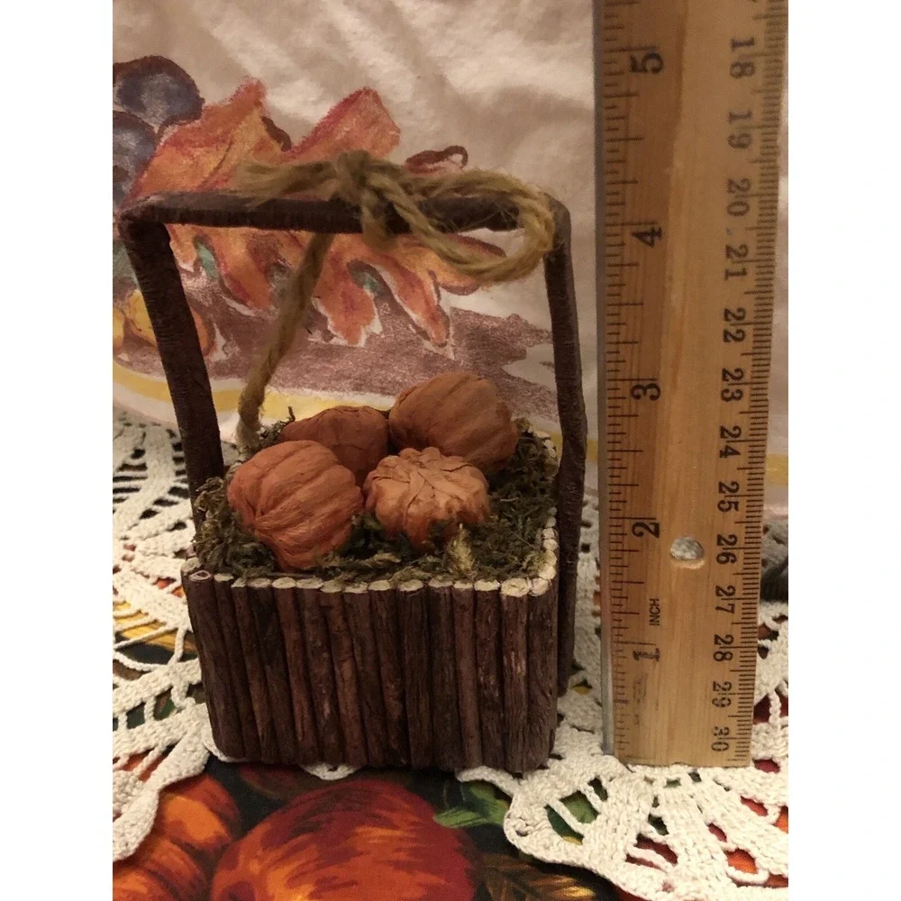 Pier 1 Imports Fall Decor Paper Mache Pumpkins Wood Stick Basket 4